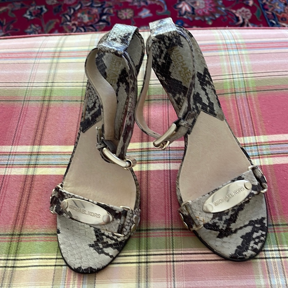 Michael Michael Kors Python Sandals With Gold Tri… - image 1